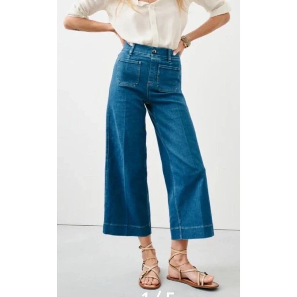 Spanx SPANXshape™ EveryWear Cropped Wide Leg Jeans Patch Pockets-Medium Petite